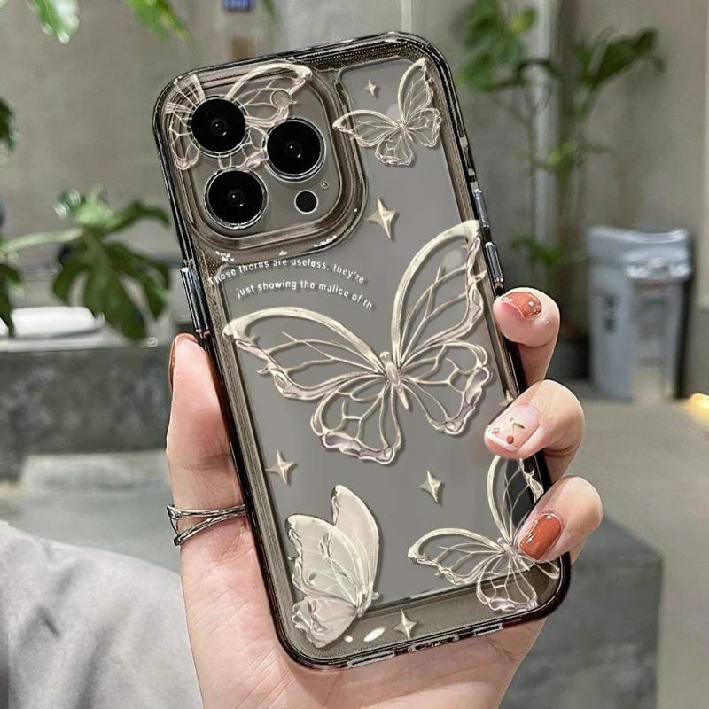 Золотой чехол-бабочка для iPhone 17 16 15 11 13 12 14 Pro Max 16e Air 7 8 Plus XR Мягкий прозрачный чехол из ТПУ
