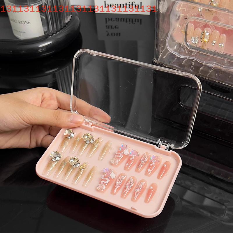Rectangle Storage Box for False Nails Display, Salon Essentials with Lid Plastic Clear Jewelry Box, Press-on Nail Storage Case