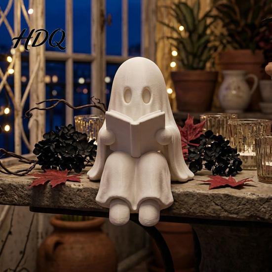 Жуткое украшение для дома Призрак Читает Книгу Украшение на Хэллоуин 3D-печатная статуэтка-сиделка для полки Ручная работа Фигурка из ПЛА Милая Сидящая для книжной полки,