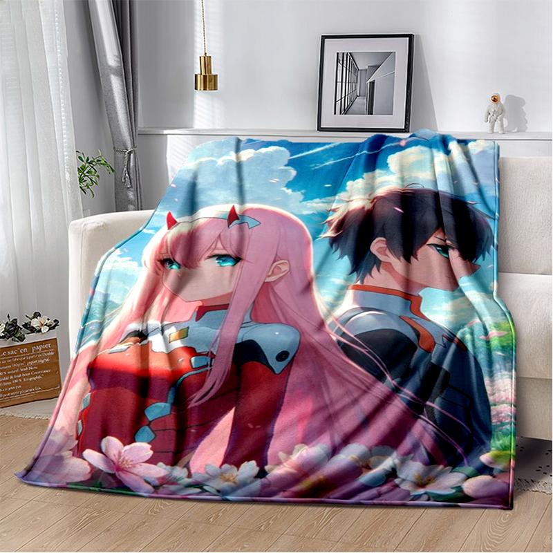 Zero Two 29 Style Cartoon 002 Hiro Sexy Girl DARLING in The FRANXX Flannel Blanket,Soft Throw Blanket for Home Bedroom Bed Sofa
