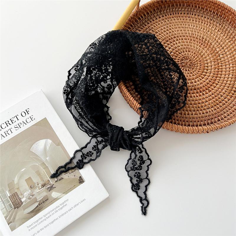 Hollow Lace Triangle Scarf Head Wrap Scarf Office Lady Wrist Hair Tie Bandana Kerchief Women Girl Headscarf Headband Hair Band