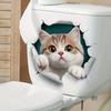 3D Милый Мультяшный Кот Пробивающий Стену Наклейка на Туалет Самоклеящаяся Водонепроницаемая Съемная Ванная Комната Домашний Декор Искусство
