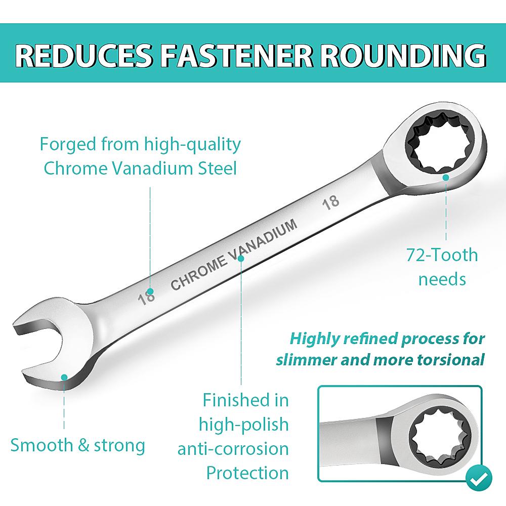 Key Ratchet Wrench Set 72 Tooth Gear Ring Torque Socket Wrench Set Metric Combination Ratchet Spanners Set Car Repair Tools