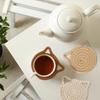Cat Ear Coasters Set Brown White Handmade Braided Cotton Coasters Non-Slip Absorbent Drink Coaster No Holder