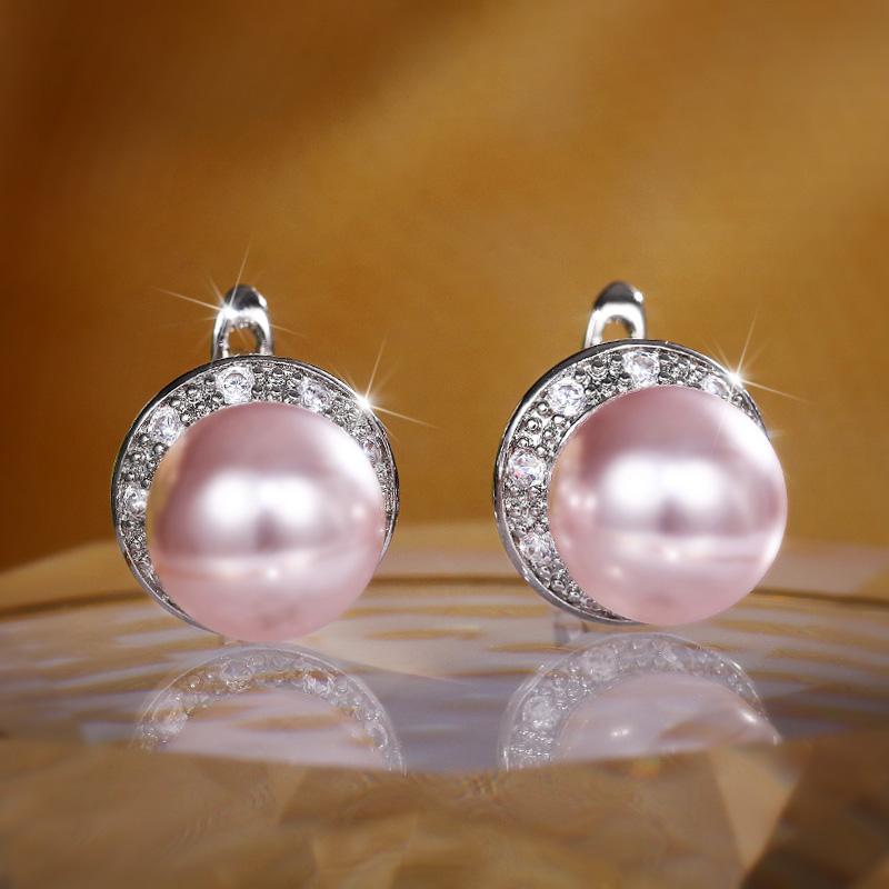 Huitan New Trendy Simulated Pearl Earrings for Women White/Pink Color Bridal Wedding Engagement Earrings Fancy Gift Lady Jewelry