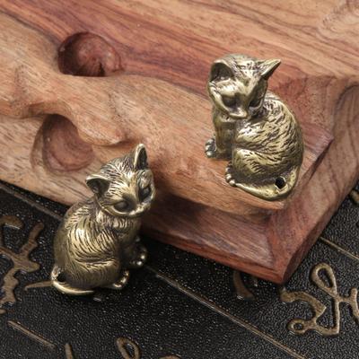 Латунная статуэтка кошки, маленькая статуэтка кошки, держатель для благовоний, настольный ретро-мини-кошачий орнамент для домашнего офиса, чайного столика, автомобиля