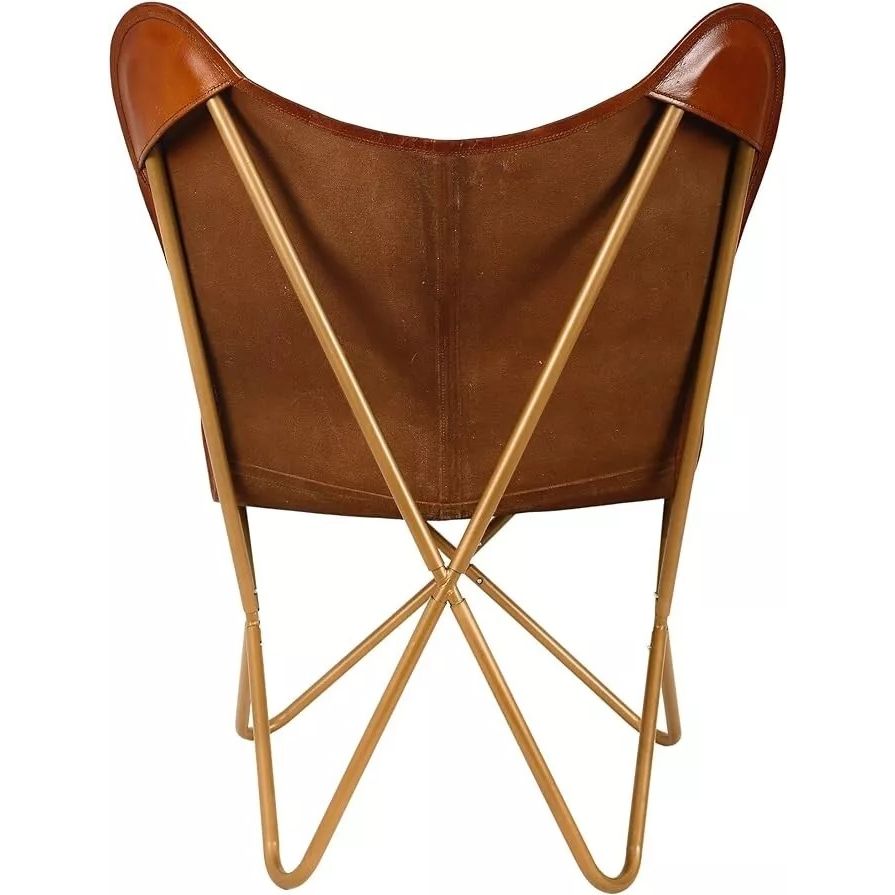 Винтажное кожаное кресло-бабочка, кресло-акцент, стул с золотой рамой