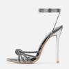 Summer Black High Heels Sandals Women Fashion Peep Toe Crystal Narrow Band Stiletto Pumps Ankle Lace Up Party Dress Shoes