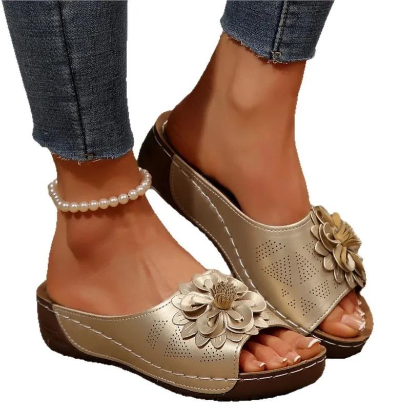 Летние сандалии Женская обувь Нескользящая обувь для ходьбы Обувь без застежек Женские босоножки на танкетке Женские тапочки для вечеринок Женская обувь