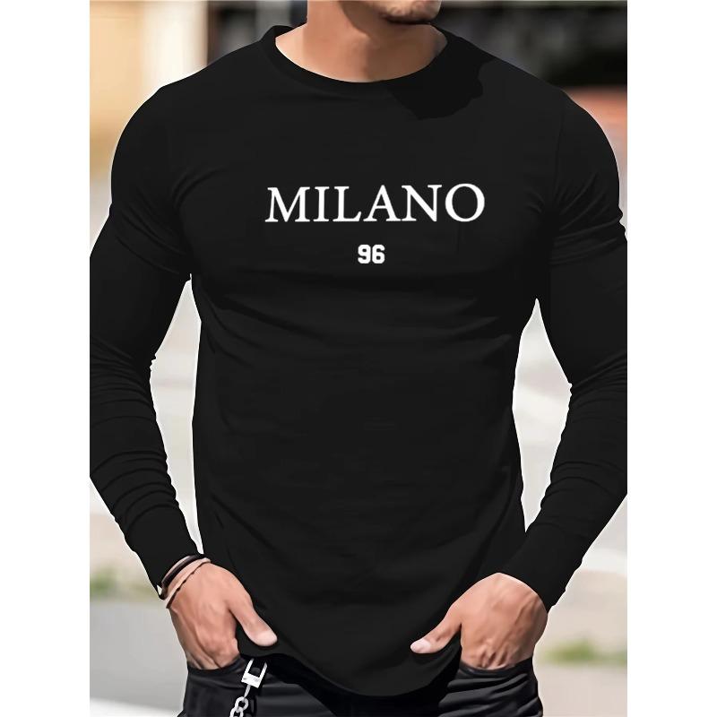 Мужские футболки с длинным рукавом 3D Milano с принтом, повседневные, минималистичные, спортивные - Мягкая полиэстеровая ткань средней эластичности, одежда свободного кроя для весны и осени