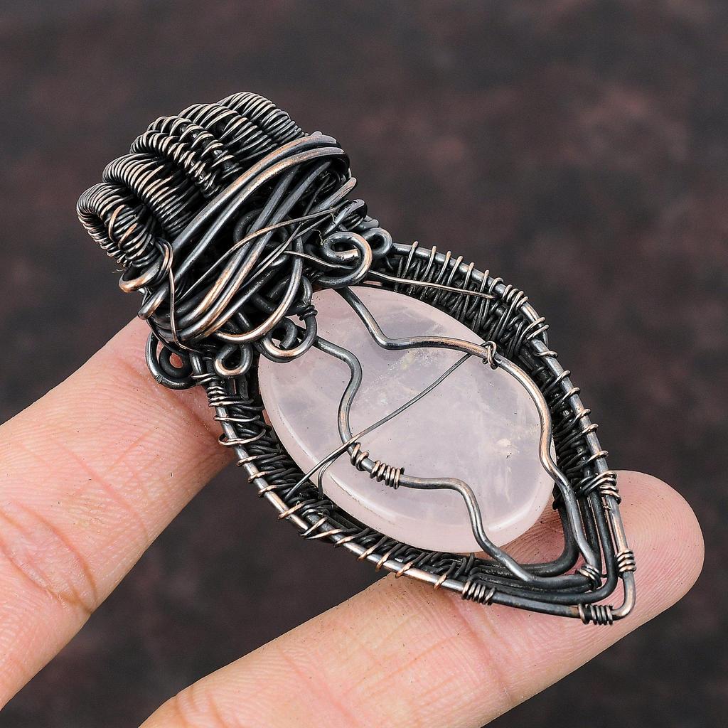 Rose Quartz Pendant Copper Wire Wrapped Pendant Gemstone Jewelry Handmade Pendant Rose Quartz Copper Jewelry For Gift Latest Design Pendant