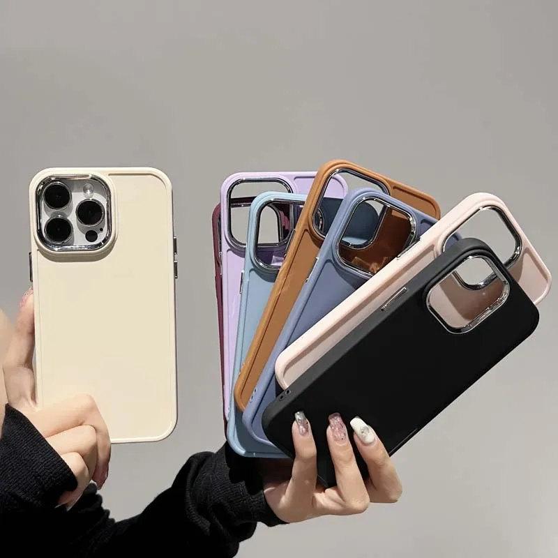 Electroplate Lens Bumber Phone Case For iPhone 16 15 14 Pro Max 13 12 11 15 Pro Max X XR XS Max 7 8Plus Solid Color Silicon Back Cover