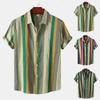 Men's Summer Casual Resort Striped Contrast Color Top Lapel Printed Short Sleeve Shirt
