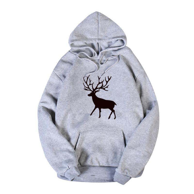 Женская осенняя толстовка с капюшоном с принтом лося и оленя для женщин, свободные пуловеры больших размеров с длинными рукавами