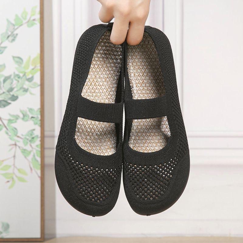 Летние туфли из ткани «Старый Пекин», женские сетчатые полые, с неглубоким горлом, дышащие, с одной педалью, мягкая подошва, нескользящая, для мам среднего и пожилого возраста, одиночные туфли