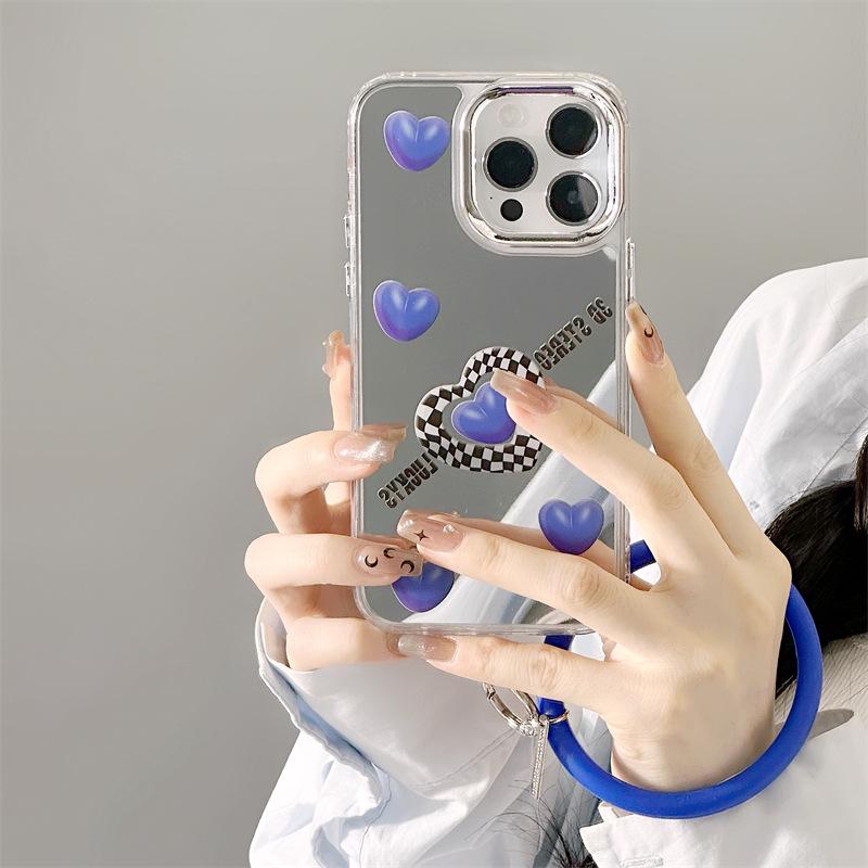 Zhitai iPhone 14 Niche Case Apple 15 Love 11 Mirror 3-in-1 for 13 Pro Max with Bracelet