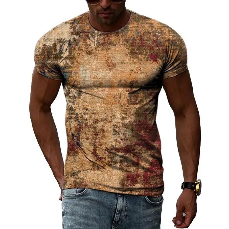 Летняя мужская повседневная модная футболка с нерегулярным узором с 3d принтом и круглым воротником с коротким рукавом, уличная свободная одежда больших размеров, дышащий топ