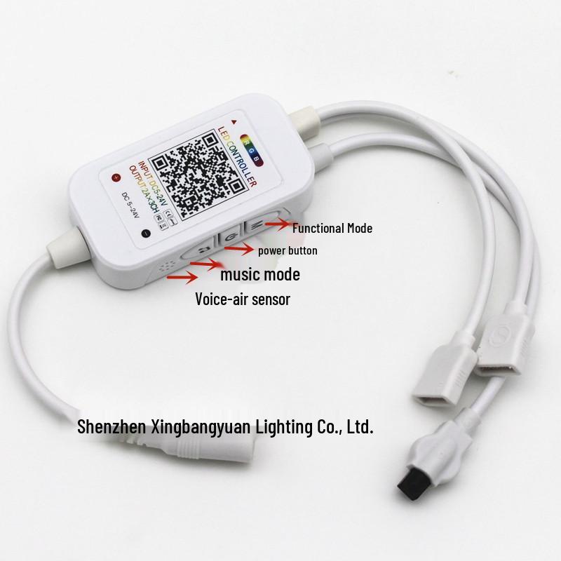 Умный Bluetooth RGB LED ленточный контроллер, Управление голосом и через приложение, Семицветная музыкальная синхронизация, Пульт 24 клавиши, 5-24 В.