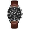 Модные мужские черные часы, кварцевые аналоговые часы с календарем, кожаный ремешок, повседневные деловые наручные часы