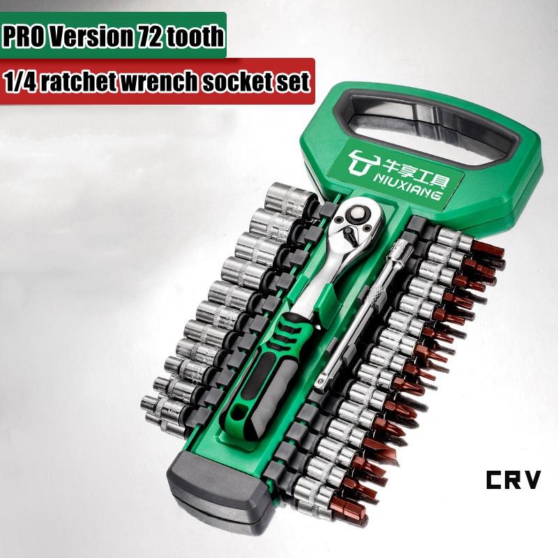 Drive Socket Set 1/4"-3/8"-1/2",CR-V Metric and Imperial Sockets with Quick-Release Ratchet Wrench,pro model 72 teeth, Sockets