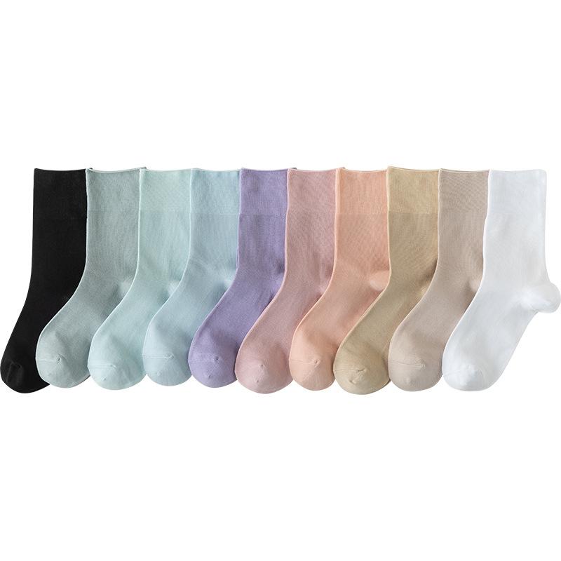 Socks women's autumn medium tube socks solid color stacking socks anti-pilling confinement socks casual cotton socks boneless socks stockings