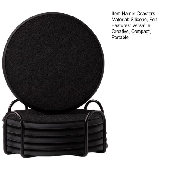 6Pcs Round Silicone Felt Coasters with Holder Heat Resistant Absorbent Drink Placemats Insulation Table Mat for Coffee Tea Cups