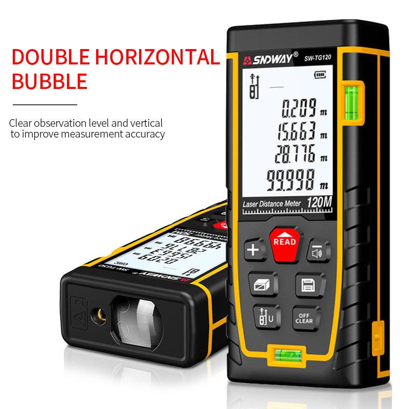 SNDWAY Rangefinder Laser Double Horizontal Bubble Distance Meter Range Battery-Powered Hand Tool Device SW-TG50 70 100 120