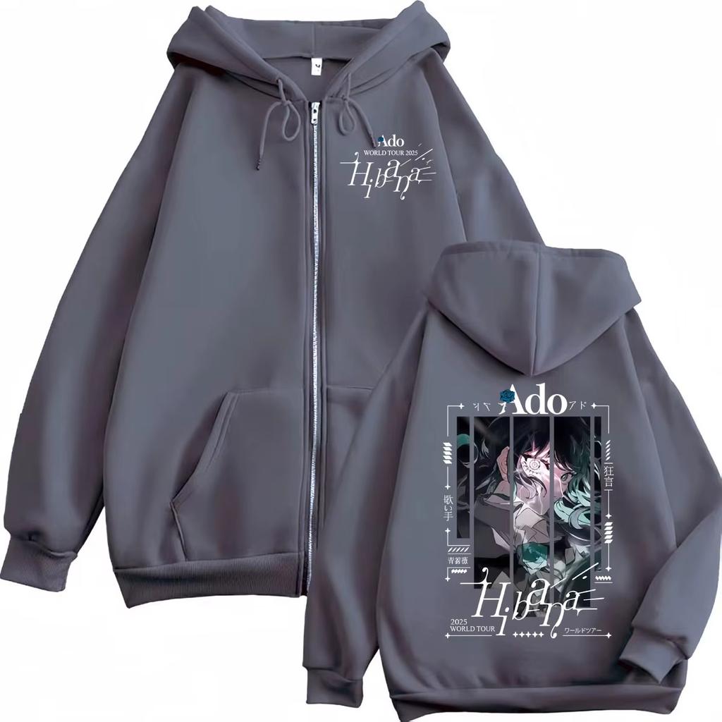 Singer Ado Hibana World Tour Zipper Hoodie Harajuku Japanese Pop Music Zip Up Pullovers Men Women Casual Fleece Sweatshirts