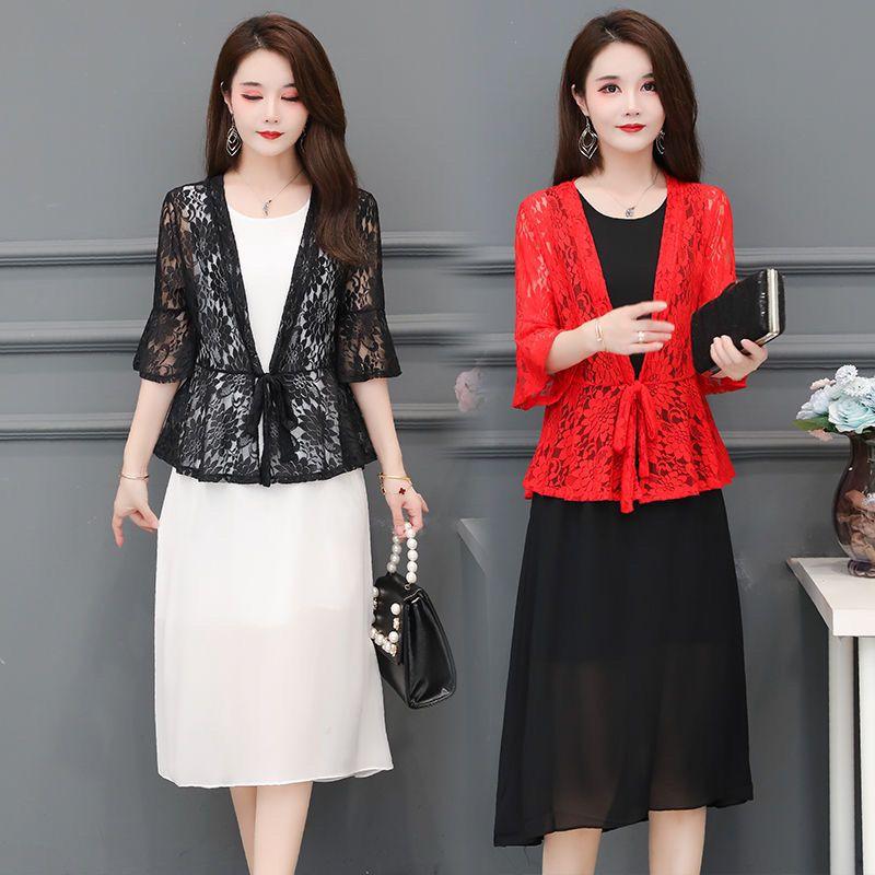 Summer and Autumn Lace Shawl Women's Short Large Cut-out Shawl with Skirt Over Top Thin Coat