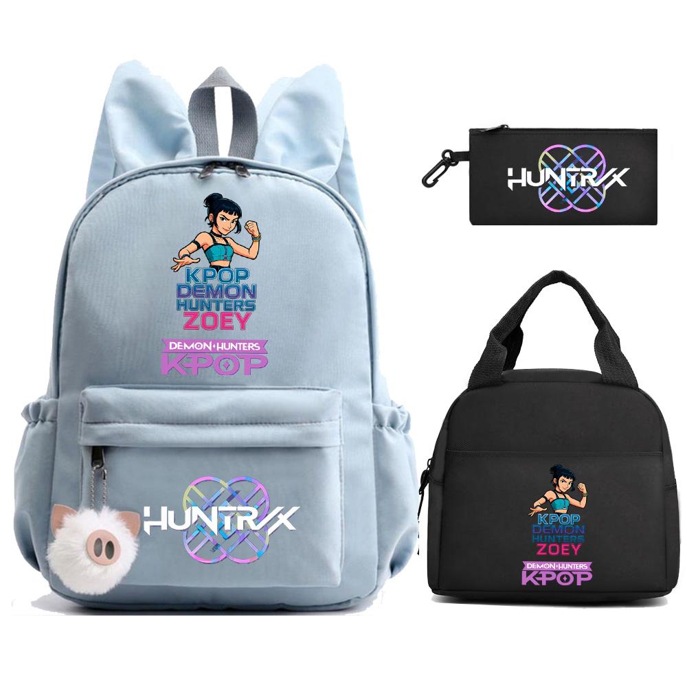 Cartoon Demon Hunters Printed Backpack Lunch Bag Pencil Case for Children Student Schoolbag Girl Kid Gift Women Travel Bag