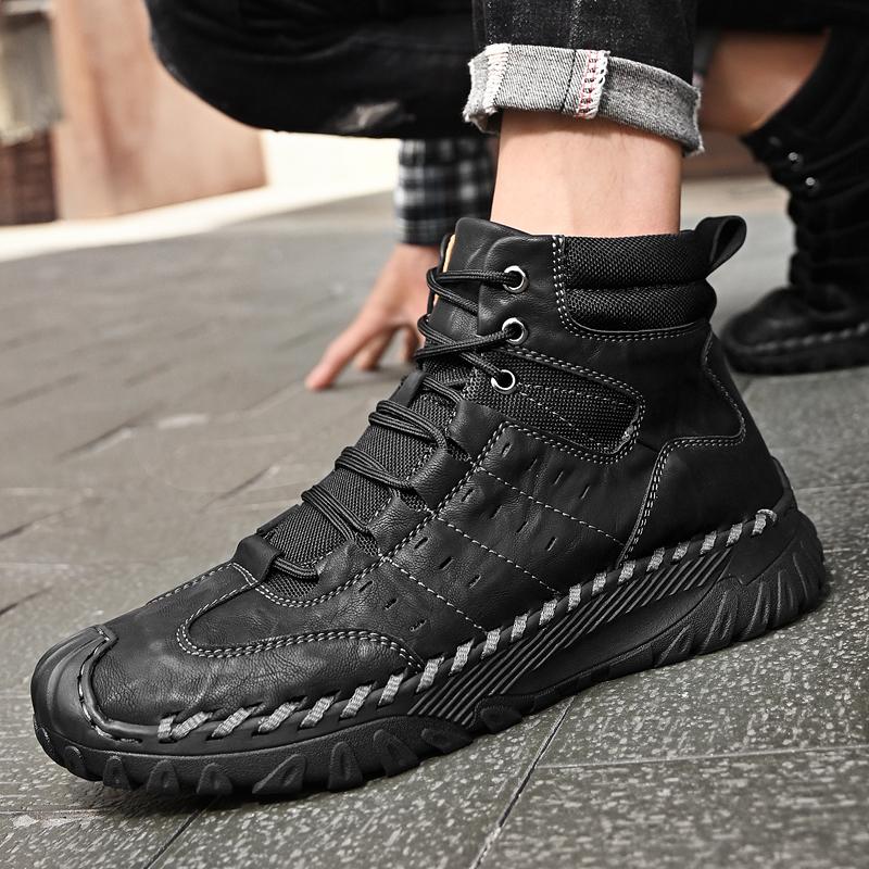 Мужские высокие повседневные туфли на шнуровке из кожи, кроссовки, большие размеры 39-46