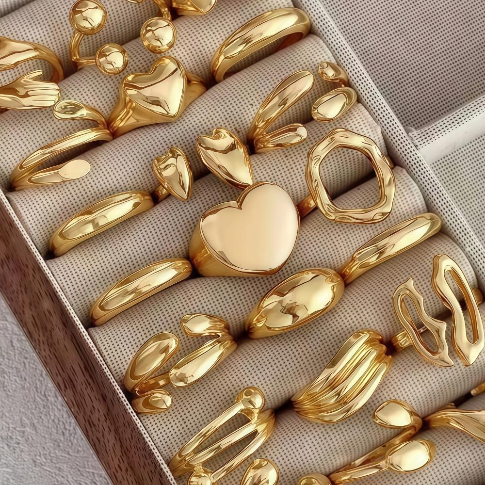 8/16Pieces Fashion Heart Geometry Irregular Open Rings Set For Women Mix Simple Trendy Jewelry Party Gifts