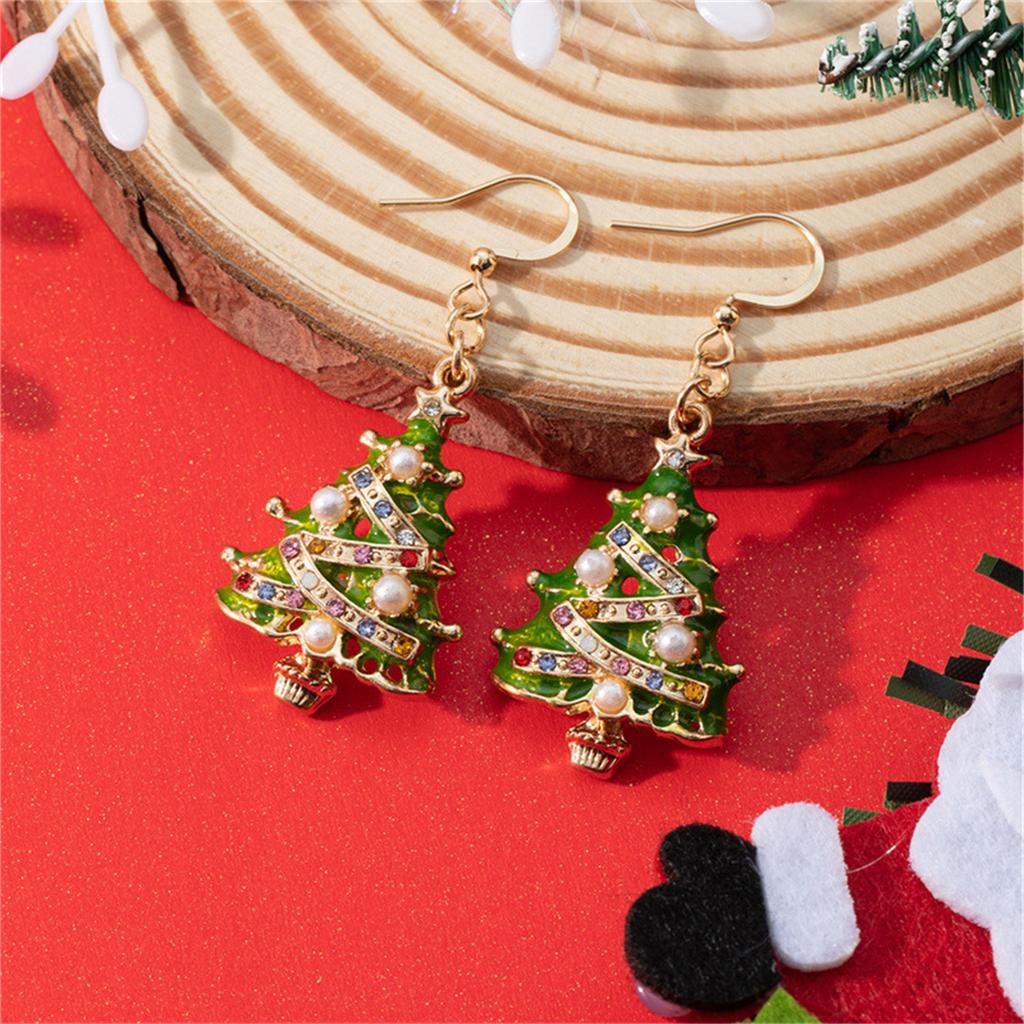 Vintage Crystal Zircon Christmas Tree Earrings for Women Temperament Rhinestone Tassel Drop Earrings Party Jewelry Bijoux Gifts