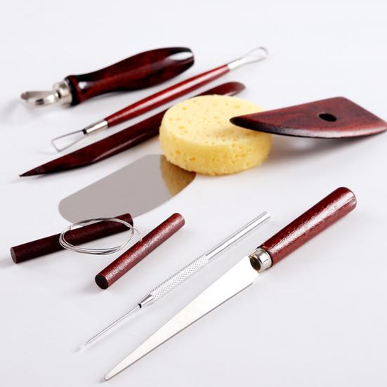 Набор инструментов для лепки из глины, 18 предметов, инструмент для резьбы по керамике с деревянными ручками, двухсторонние инструменты для резьбы по глине с сумкой для инструментов для любителей керамики