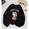 Girl with A Pearl Earring Art Cat Cartoon Print Womens Sweatshirt Soft Casual Pullover Basics Clothes Streetwear