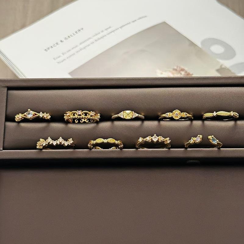 Средневековое французское ретро кольцо с открытой шинкой и полным бриллиантом, модное, с высоким чувством стиля и темпераментом, нишевый дизайн, изысканные бриллиантовые аксессуары для женщин