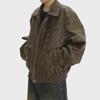 Men's Trendy Retro Brown Distressed Leather Jacket - Cool Design, Casual Lapel, Perfect for Couples