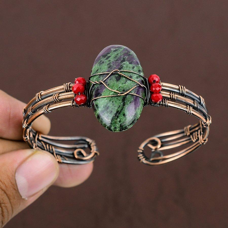 Браслет-манжета из медной проволоки Ruby Zosite Lab-Created Handmade, регулируемый, P7B19