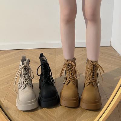 Ботинки-локомотивы для отдыха на толстой подошве с ремешком-маффином, новые, с пряжкой, комбинированная тканевая поверхность, маленькие короткие ботинки, ботинки Мартин женские