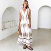 Women's Boho Floral Beach Dress Sleeveless Summer Deep V  Neck Maxi Dress Casual Smocked Flowy A-Line  Sundress Party Long Dresses for Women