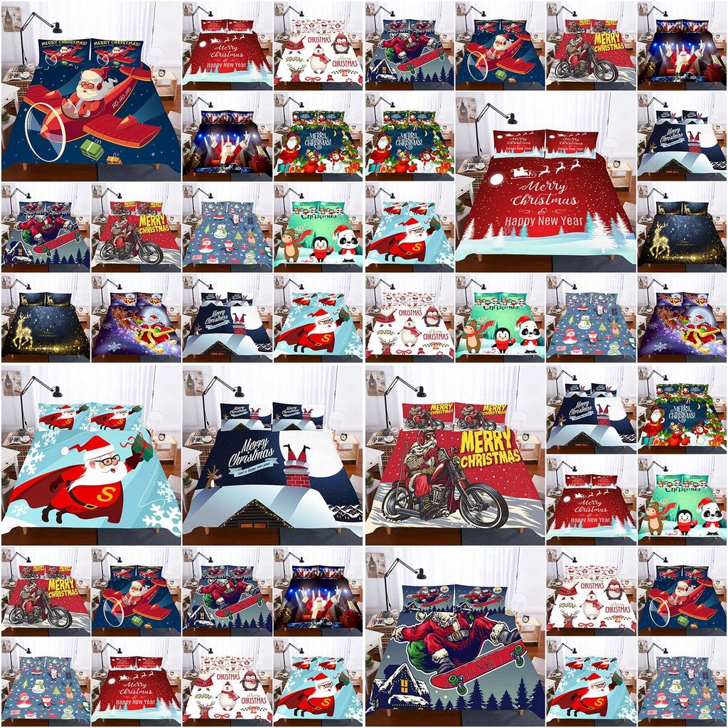 Santa Claus Christmas Quilt Duvet Cover Set With Soft Polyester Material**