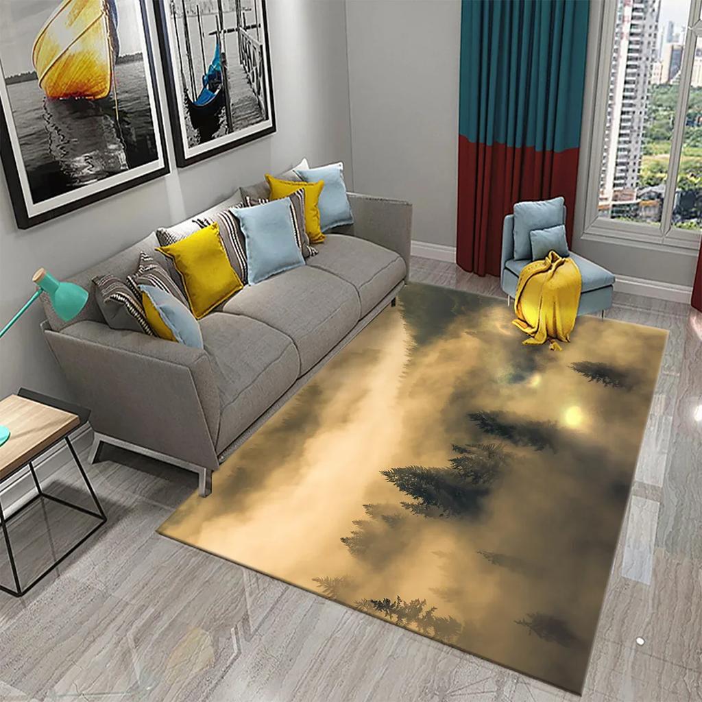 Дымчатый Лес Ковер Зеленые Деревья Горный Ковер Натуральный Пейзаж Прямоугольные Ковры Коврики для Йоги Декор для Спальни Гостиной Придверный Коврик