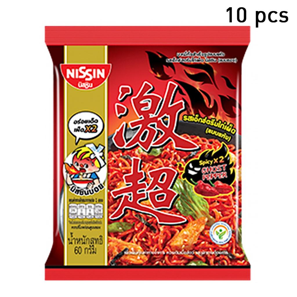 NISSIN Лапша быстрого приготовления Премиум Extream со вкусом курицы и острого перца чили (Сухой тип) 60 г. х 5/10/15/20 шт.