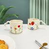 350ml Cute Ceramic Mugs Korean Style Coffee Mug with Love Heart Handle Hand Painted Floral Irregular Breakfast Oatmeal Milk Cups