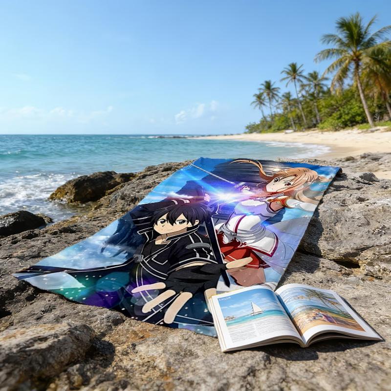 1pc Sword Art Online2 Beach Towel, Beach and Seaside Swimming Pool Equipment, Fashion Pattern, Rectangular, Travel Essentials