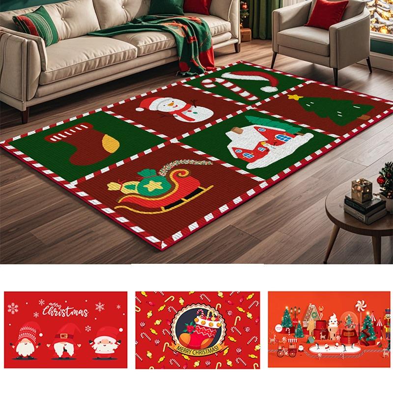 Christmas Style Carpet Soft and Living Room Doormat Santa Claus Dining Room Foyer Room Bedroom Santa Claus Floor Mat Decoration