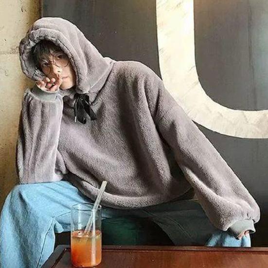Толстовка с капюшоном на шнурке, с длинными рукавами, эластичными манжетами, плотная, теплая, однотонная, двусторонняя плюшевая, унисекс, Осень-Зима