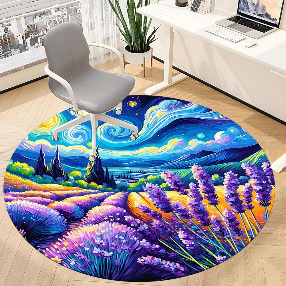 1pc Lavender Field Chair Carpet for Office, Non slip, Soft and Durable Office Rug