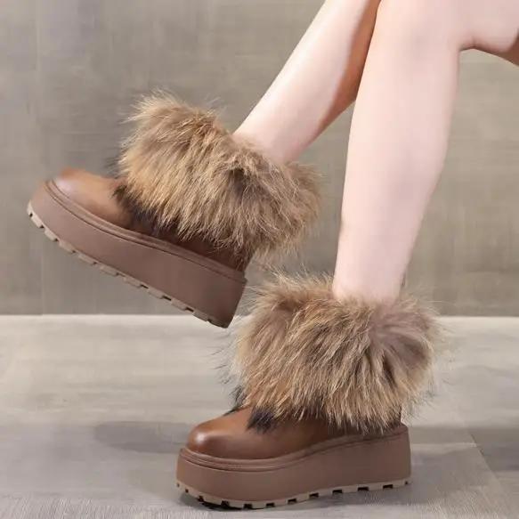 Модные 8 см ботинки из синтетической кожи весна осень мокасины зима плюшевые платформы танкетка каминные модные ботильоны женская обувь