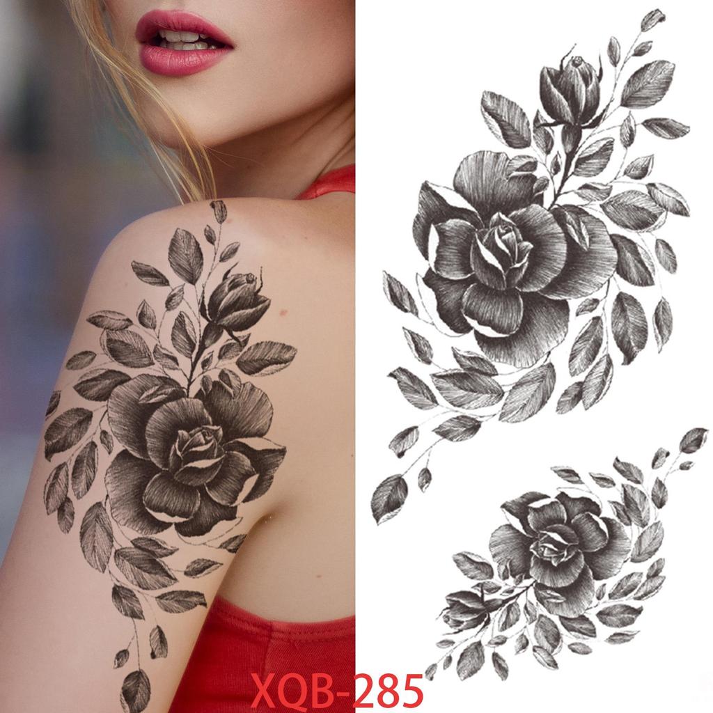 1 ШТ. 210*114 ММ Сексуальный Цветочный Узор Временные Татуировки Черной Розы для Женщин Водонепроницаемые Поддельные Татуировки для Рук Боди-Арт Рукав Наклейка Для Тела